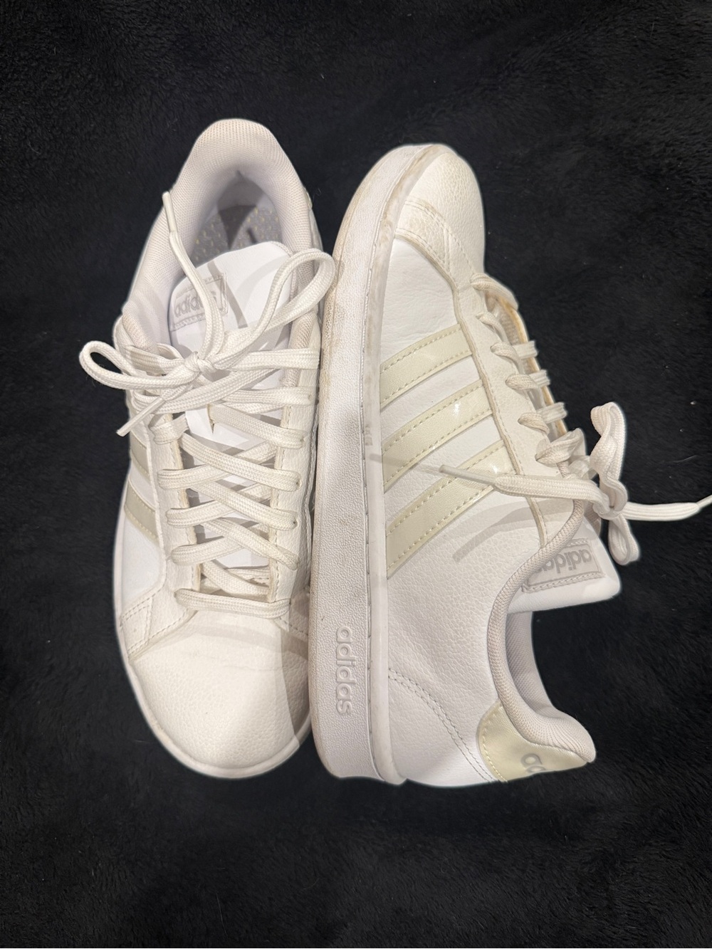 Adidas Cloudfoam Women’s White Low-Profile Court Sneakers with Cream Accents